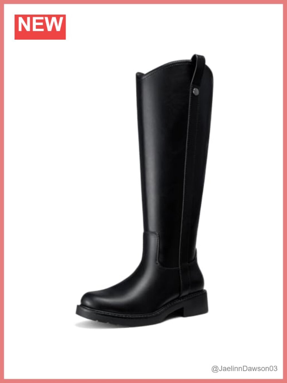 Women Knee High Riding Boots Faux Leather Low Block Heel Side Zip
